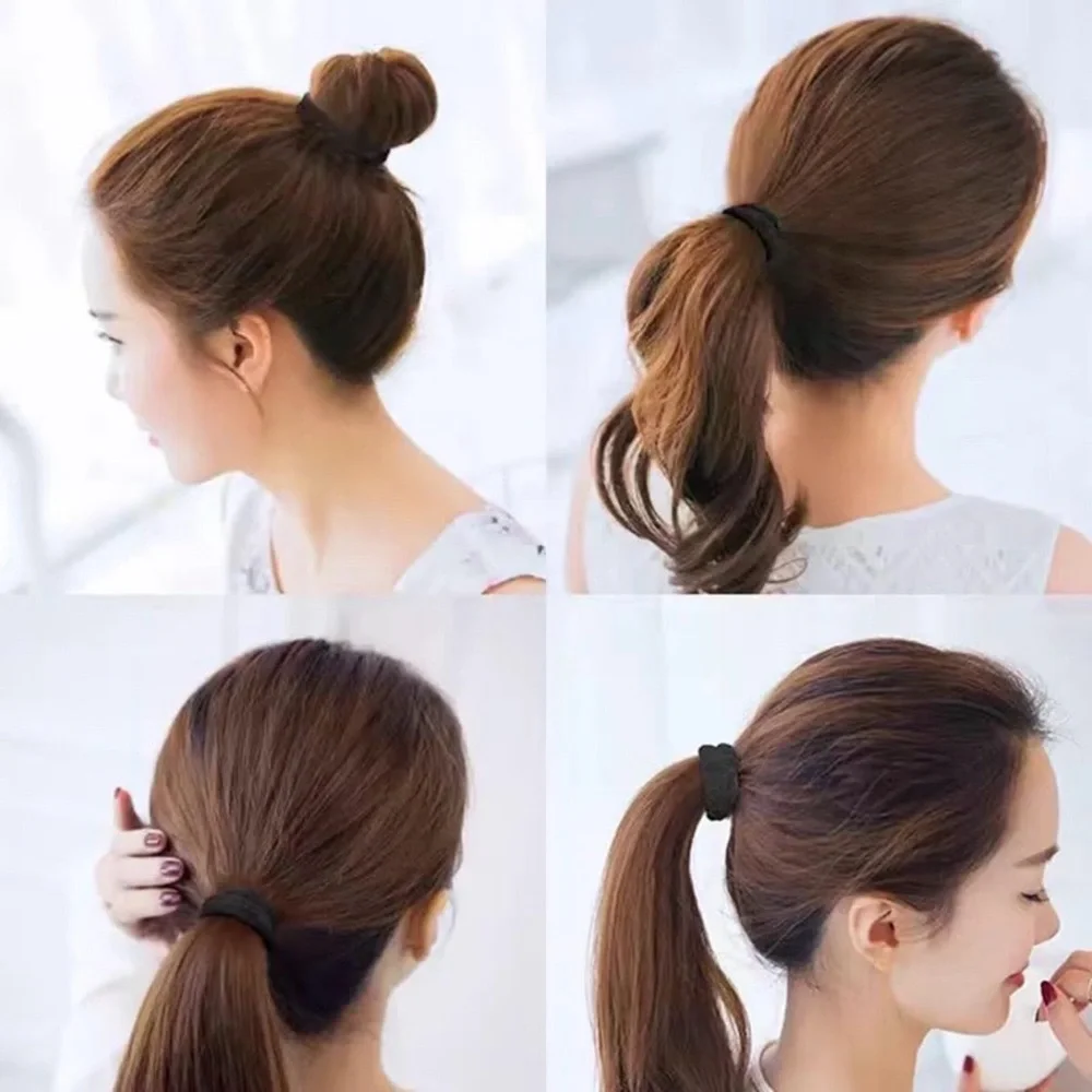 BLACK & WHITE DESIGNER STYLE LOGO ELASTIC HAIR TIES SET OF 5